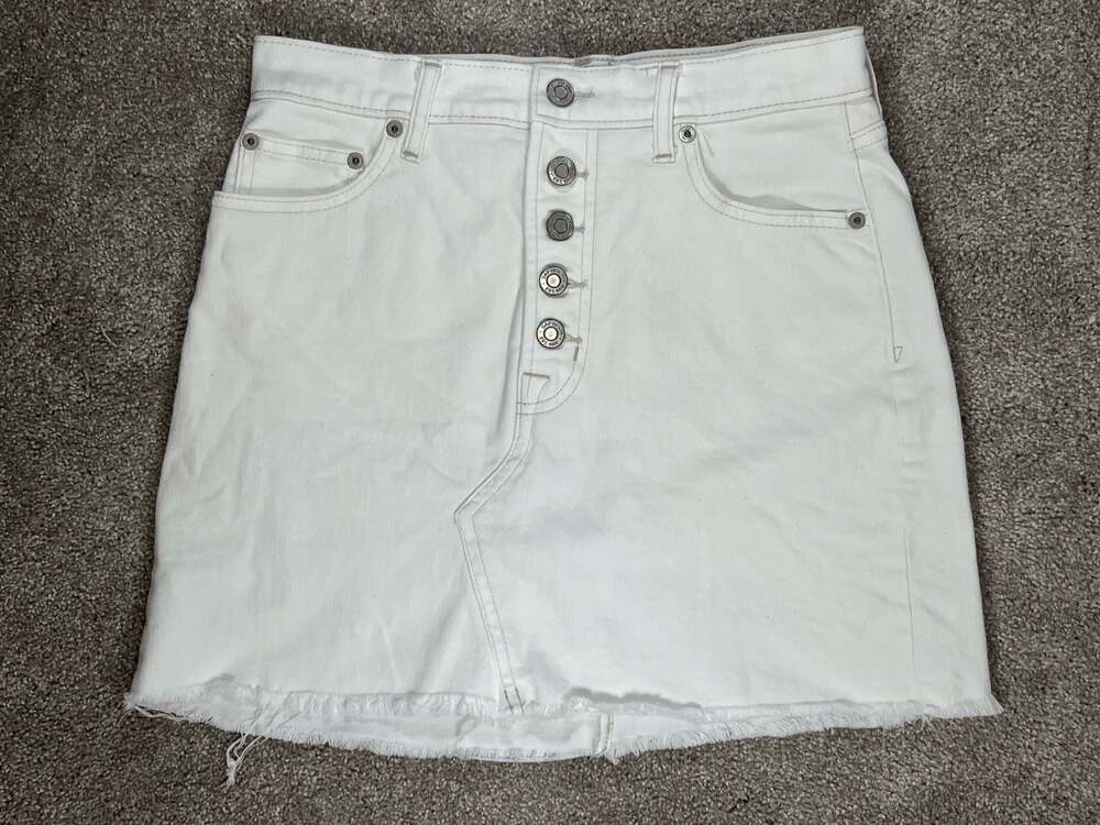 GAP High-Rise Button-Fly White Denim Mini Skirt with Frayed Hem